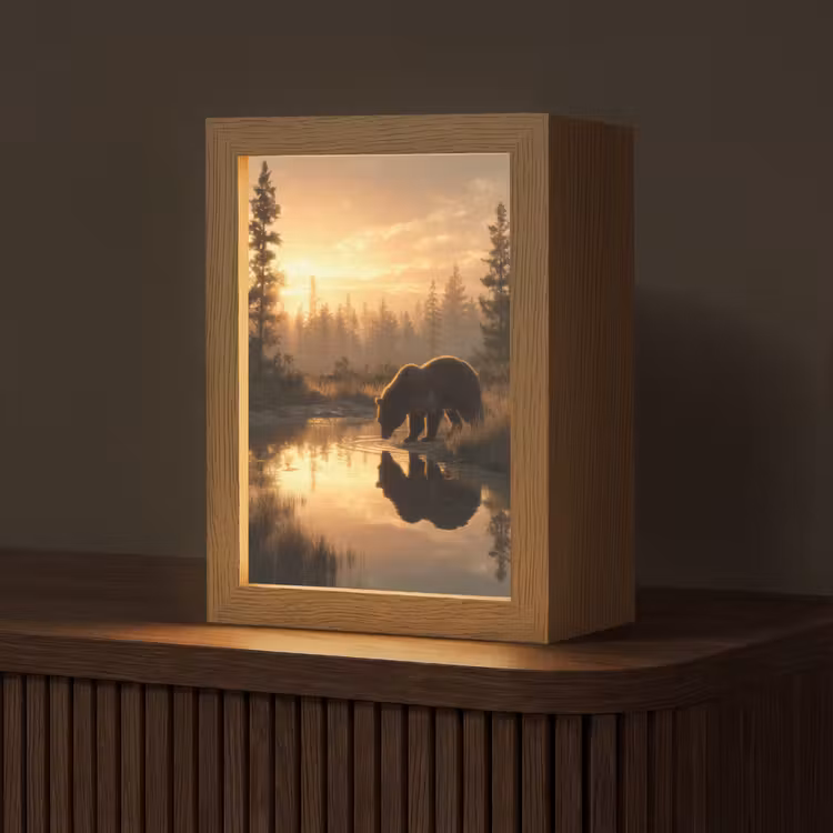 Beer - water - Bos - Ochtendlicht Light Box met kabel (Tafellamp) klein -z3d_website