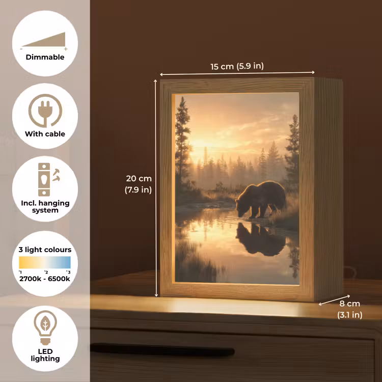 Beer - water - Bos - Ochtendlicht Light Box met kabel (Tafellamp) klein -USP_EN