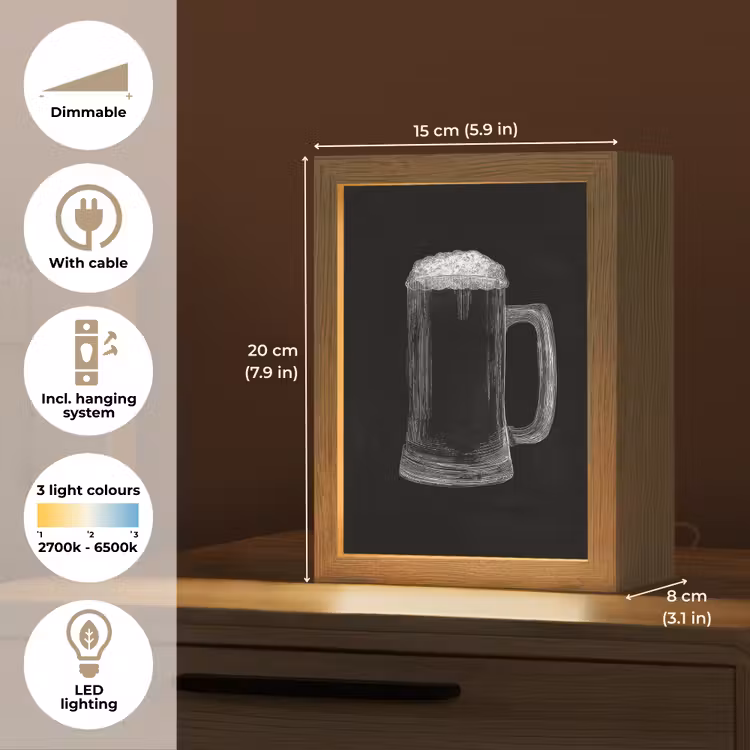 Bierpul - Schuim - Krijttekening Light Box met kabel (Tafellamp) klein -USP_EN