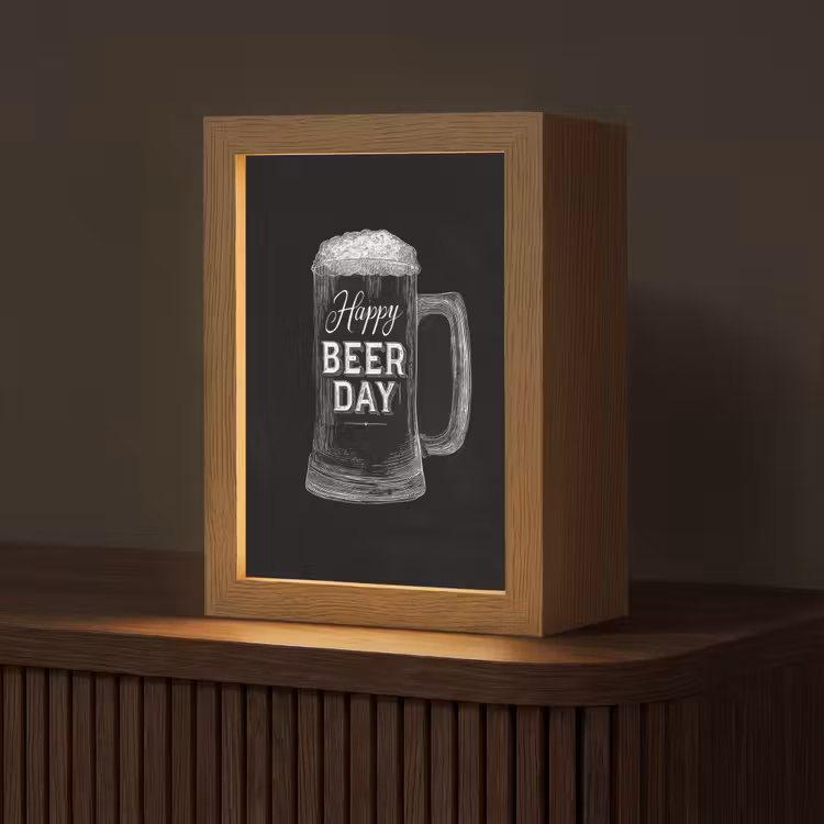 Bierpul - Witte krijtletters - Happy beer day Light Box met kabel (Tafellamp) klein -z3d_website