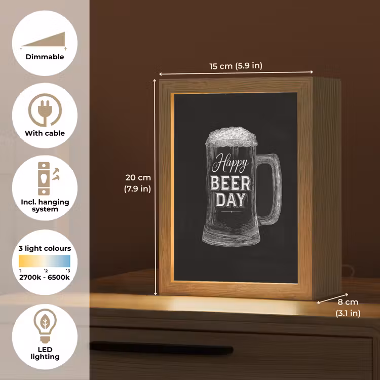 Bierpul - Witte krijtletters - Happy beer day Light Box met kabel (Tafellamp) klein -USP_EN