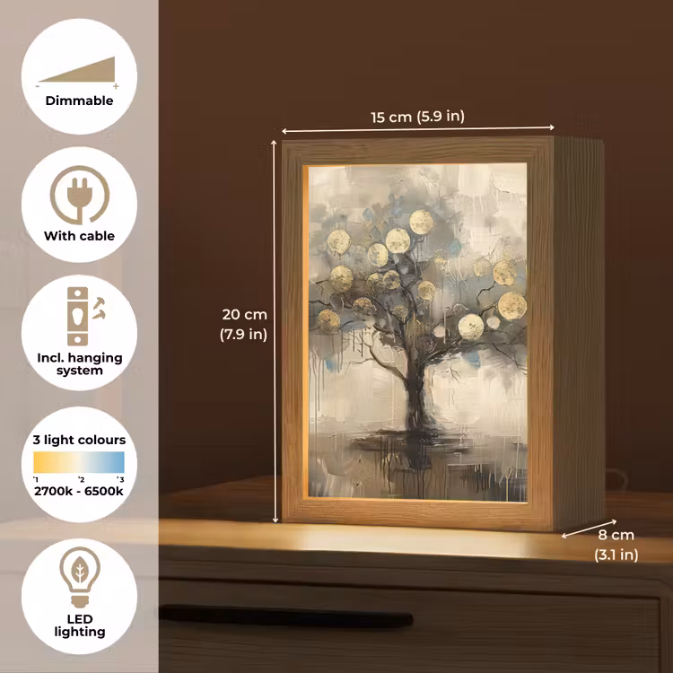 Beige - Abstract - Boom - Goud Light Box met kabel (Tafellamp) klein -USP_EN