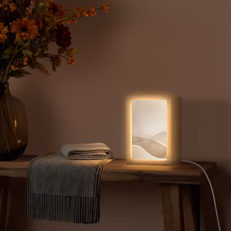 Beige - Natuur - Abstract - Modern Light Box met kabel (Tafellamp) klein -sfeer4