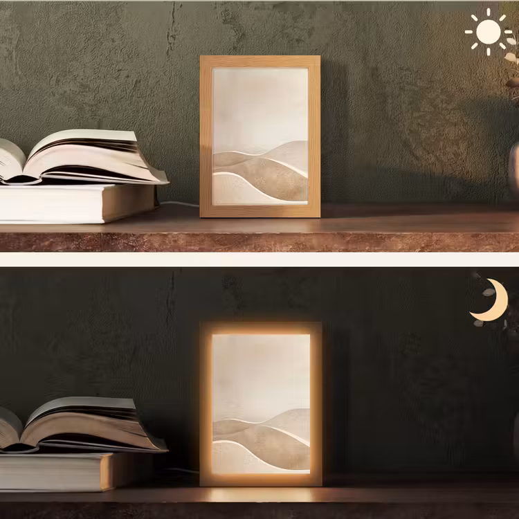 Beige - Natuur - Abstract - Modern Light Box met kabel (Tafellamp) klein -sfeer3