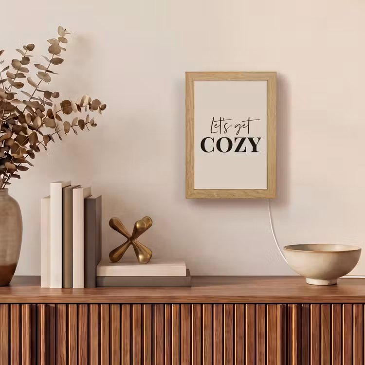 Beige - Winter - Quote - Cozy Light Box met kabel (Tafellamp) klein -sfeer2