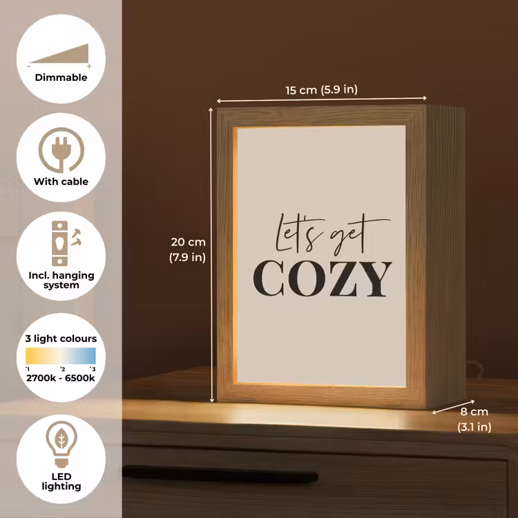Beige - Winter - Quote - Cozy Light Box met kabel (Tafellamp) klein -USP_EN