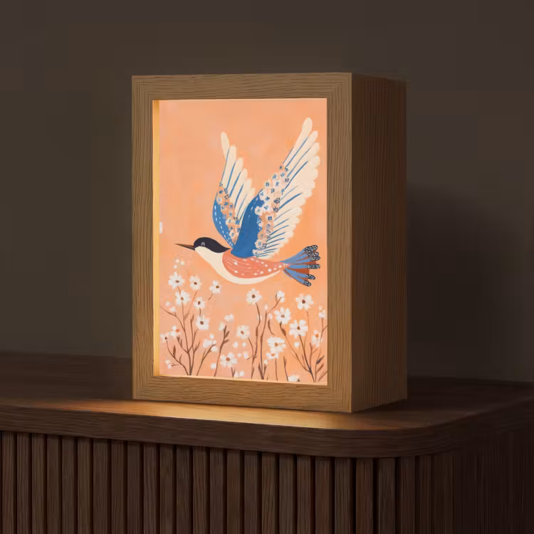 Vogel - Bloesemtakken - Warm - Kleurrijk Light Box met kabel (Tafellamp) klein -z3d_website