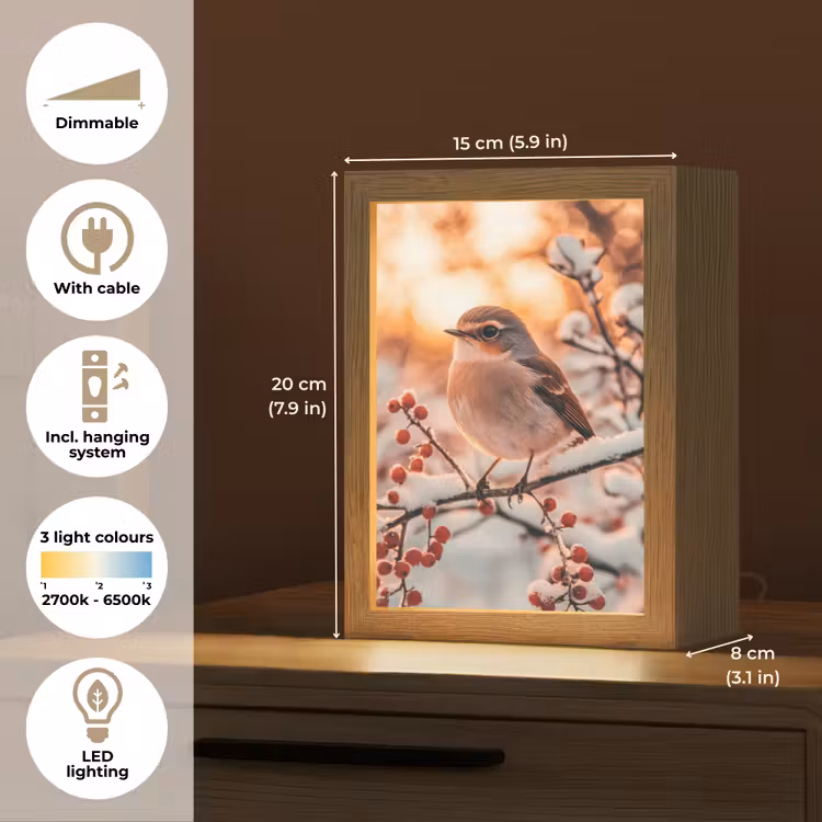 Vogel - Tak - Winter - Dieren - Sneeuw Light Box met kabel (Tafellamp) klein -USP_EN