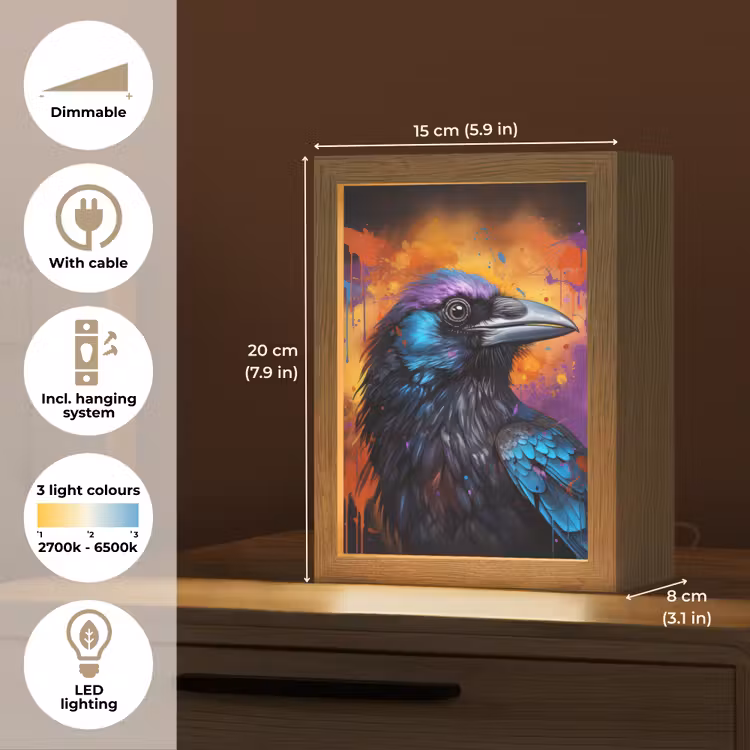 Vogel - Kraai - Graffiti - Zwart - Dieren Light Box met kabel (Tafellamp) klein -USP_EN