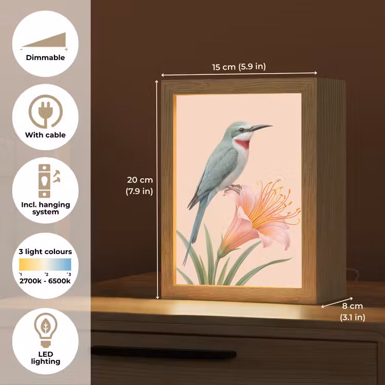 Vogel - Bloem - Natuur - Roze Light Box met kabel (Tafellamp) klein -USP_EN