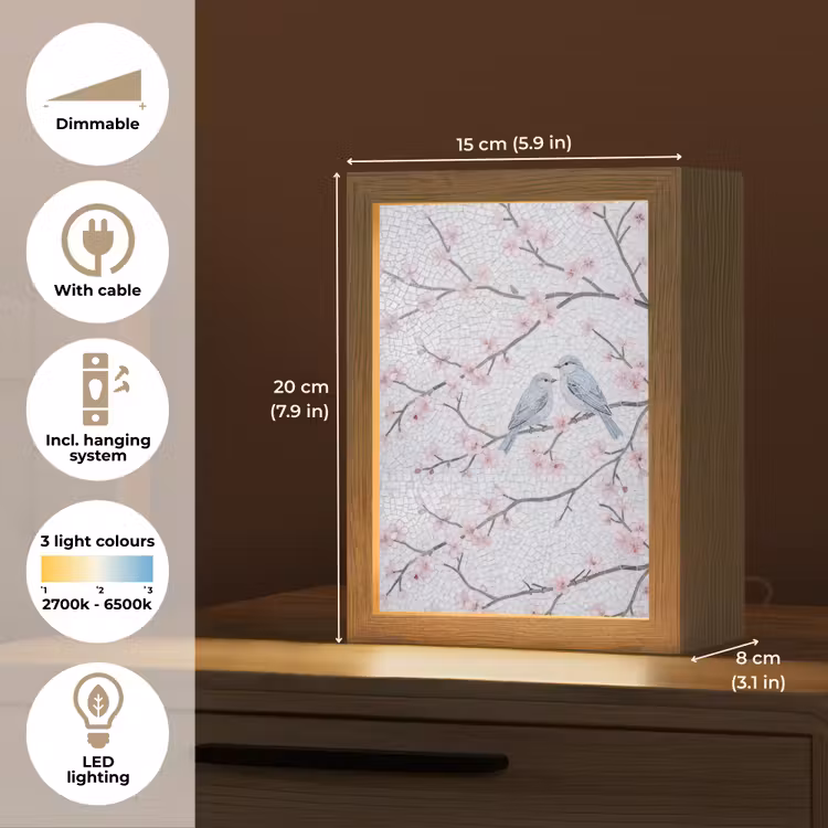Vogel - Bloemen - Natuur - Mozaïek - Roze Light Box met kabel (Tafellamp) klein -USP_EN