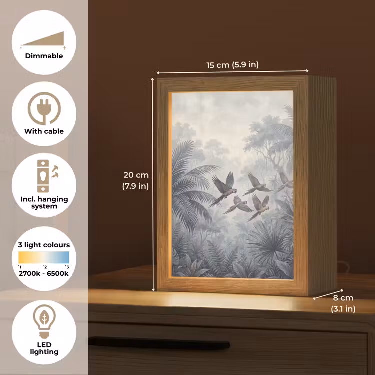 Vogel - Vliegend - Jungle - Vintage - Dieren Light Box met kabel (Tafellamp) klein -USP_EN