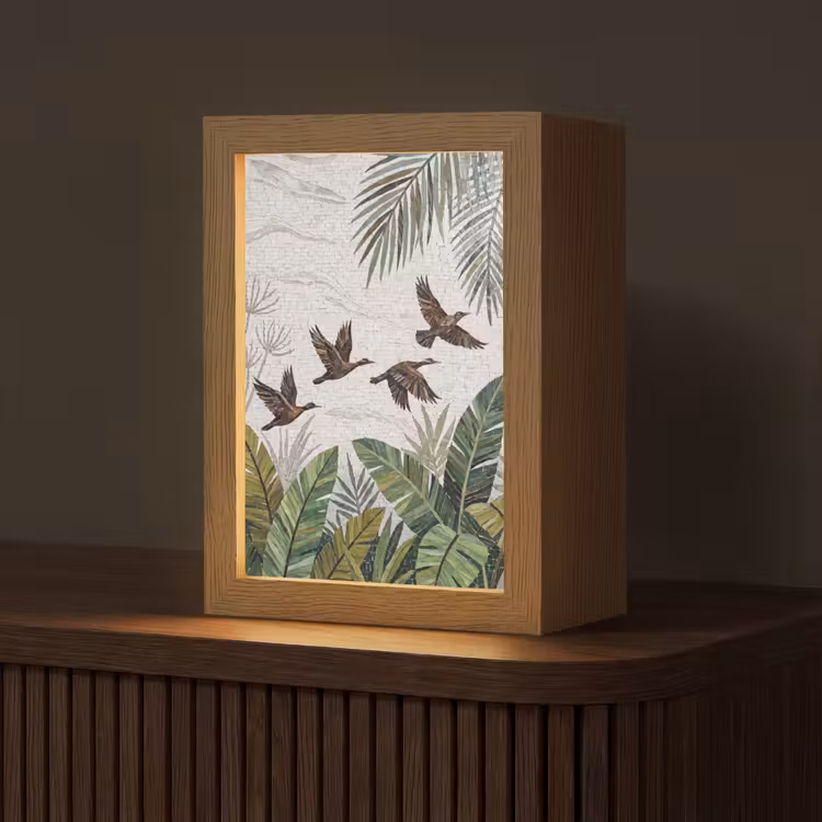 Vogel - Vliegend - Tropisch - Mozaïek - Groen Light Box met kabel (Tafellamp) klein -z3d_website