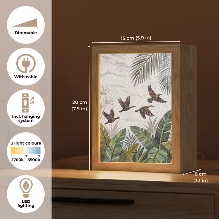 Vogel - Vliegend - Tropisch - Mozaïek - Groen Light Box met kabel (Tafellamp) klein -USP_EN