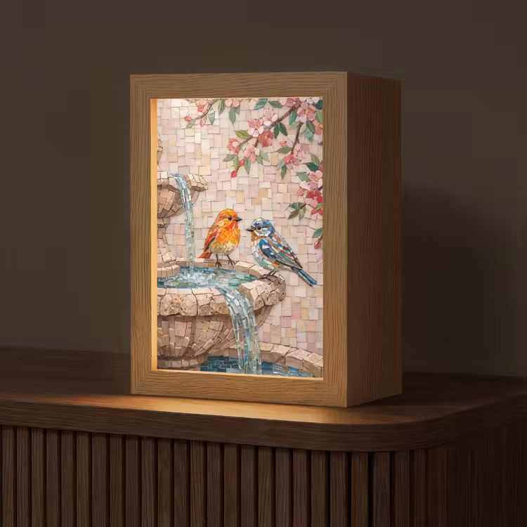 Vogel - fontein - mozaiek - kleurrijk - dieren Light Box met kabel (Tafellamp) klein -z3d_website