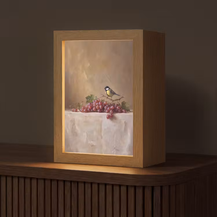 Table Lamp - Bird - Grapes - Still Life - Vogel - Druiven - Stilleven Light Box met kabel (Tafellamp) klein