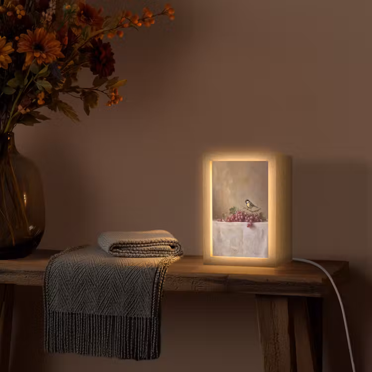Table Lamp - Bird - Grapes - Still Life - Vogel - Druiven - Stilleven Light Box met kabel (Tafellamp) klein