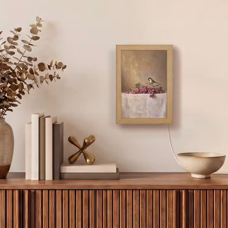 Table Lamp - Bird - Grapes - Still Life - Vogel - Druiven - Stilleven Light Box met kabel (Tafellamp) klein