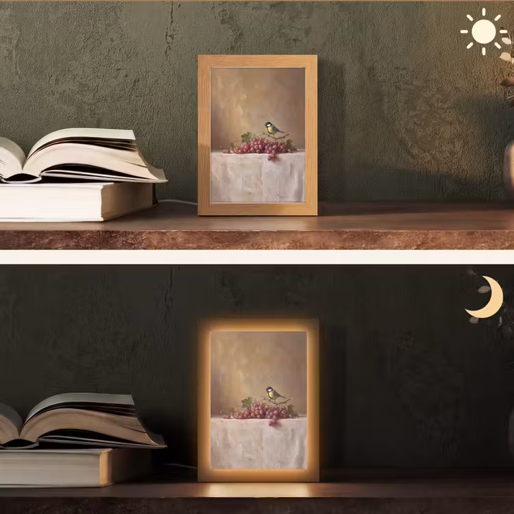 Table Lamp - Bird - Grapes - Still Life - Vogel - Druiven - Stilleven Light Box met kabel (Tafellamp) klein