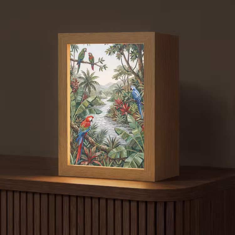 Vogel - Jungle - Natuur - Mozaïek - Groen Light Box met kabel (Tafellamp) klein -z3d_website
