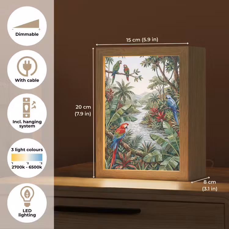 Vogel - Jungle - Natuur - Mozaïek - Groen Light Box met kabel (Tafellamp) klein -USP_EN