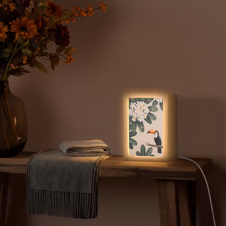 Vogel - Mozaïek - Tropisch - Natuur - Kleurrijk Light Box met kabel (Tafellamp) klein -sfeer4