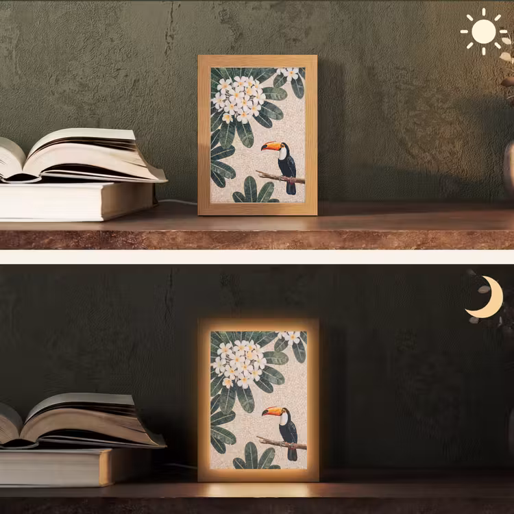 Vogel - Mozaïek - Tropisch - Natuur - Kleurrijk Light Box met kabel (Tafellamp) klein -sfeer3