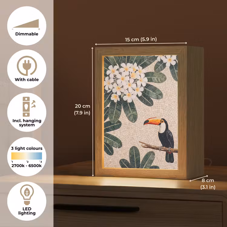 Vogel - Mozaïek - Tropisch - Natuur - Kleurrijk Light Box met kabel (Tafellamp) klein -USP_EN
