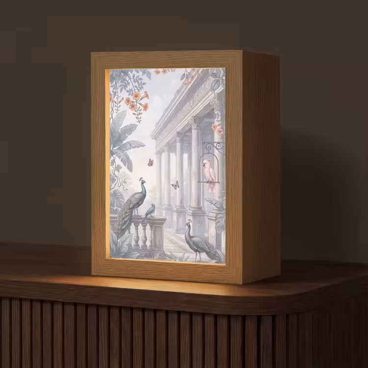 Vogel - Pauw - Architectuur - Klassiek - Groen Light Box met kabel (Tafellamp) klein -z3d_website