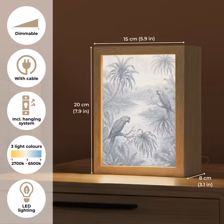 Vogel - Rivier - Tropisch - Illustratie - Blauw Light Box met kabel (Tafellamp) klein -USP_EN