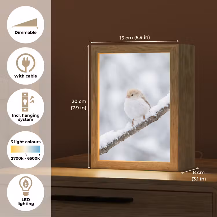 Vogeltje - Sneeuw - Tak - Winter - Zacht Light Box met kabel (Tafellamp) klein -USP_EN