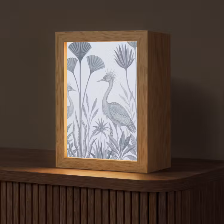 Vogel - Tropisch - Illustratie - Blauwgrijs - Natuur Light Box met kabel (Tafellamp) klein -z3d_website