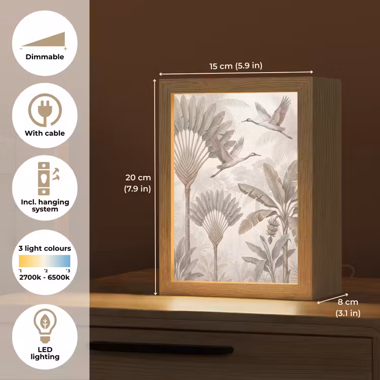 Vogel - Tropisch - Jungle - Natuur - Beige Light Box met kabel (Tafellamp) klein -USP_EN