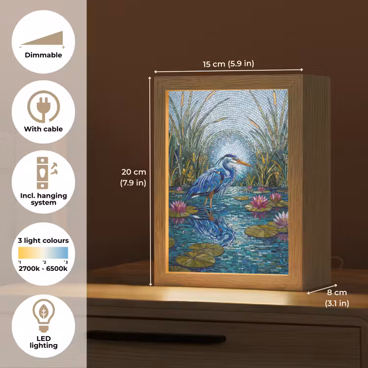 Vogel - Water - Natuur - Abstract - Blauw Light Box met kabel (Tafellamp) klein -USP_EN