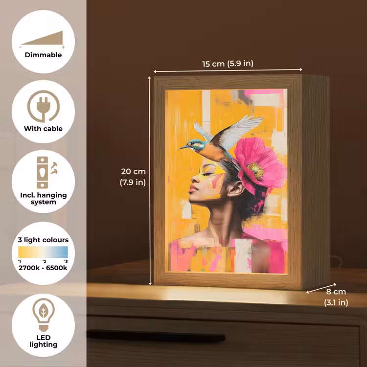 Vogel - Vrouw - Abstract - Bloem Light Box met kabel (Tafellamp) klein -USP_EN