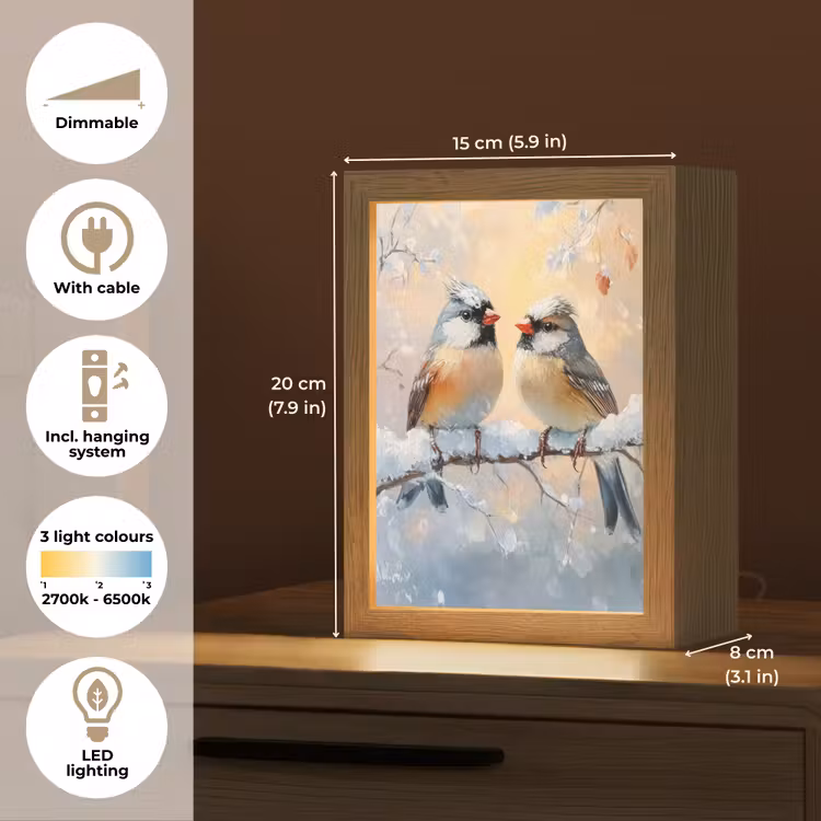 Vogels - Tak - Winter - Sneeuw Light Box met kabel (Tafellamp) klein -USP_EN