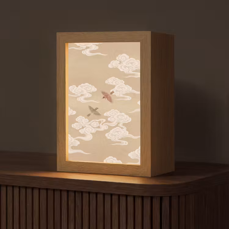 Vogels - Vliegen - Beige Light Box met kabel (Tafellamp) klein -z3d_website