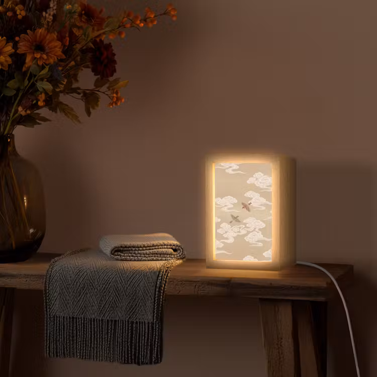 Vogels - Vliegen - Beige Light Box met kabel (Tafellamp) klein -sfeer4