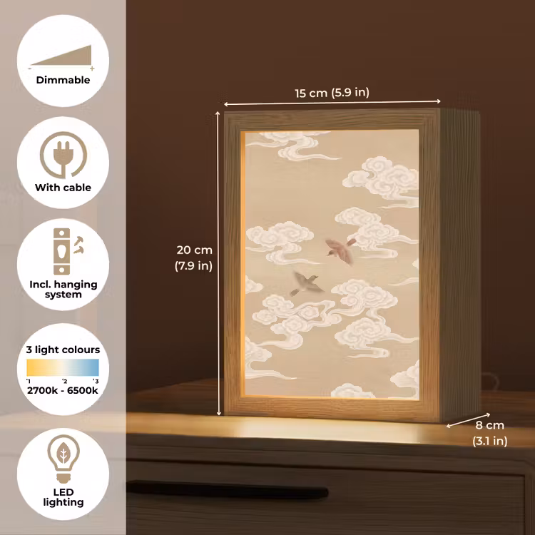Vogels - Vliegen - Beige Light Box met kabel (Tafellamp) klein -USP_EN