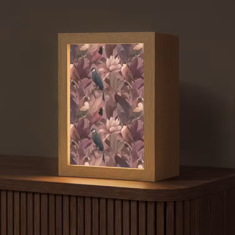 Vogels - Bladeren - Roze Light Box met kabel (Tafellamp) klein 925 -z3d_website