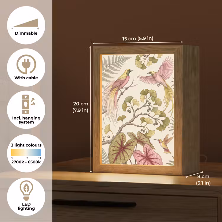 Vogels - Tropisch - Botanisch - Roze Light Box met kabel (Tafellamp) klein -USP_EN