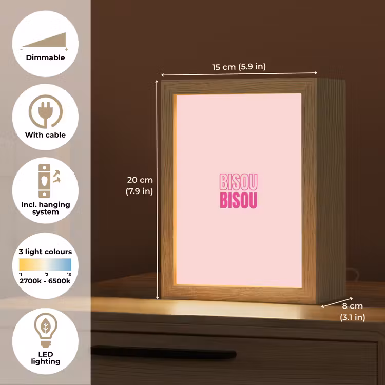 Bisou - Roze - Minimalistisch Light Box met kabel (Tafellamp) klein -USP_EN