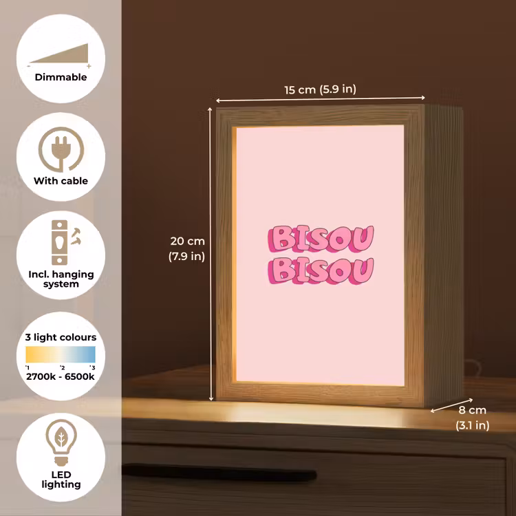Bisou - Roze - Schaduw Light Box met kabel (Tafellamp) klein -USP_EN