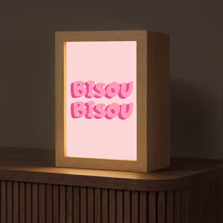 Bisou - Roze - Dikke letters Light Box met kabel (Tafellamp) klein -z3d_website