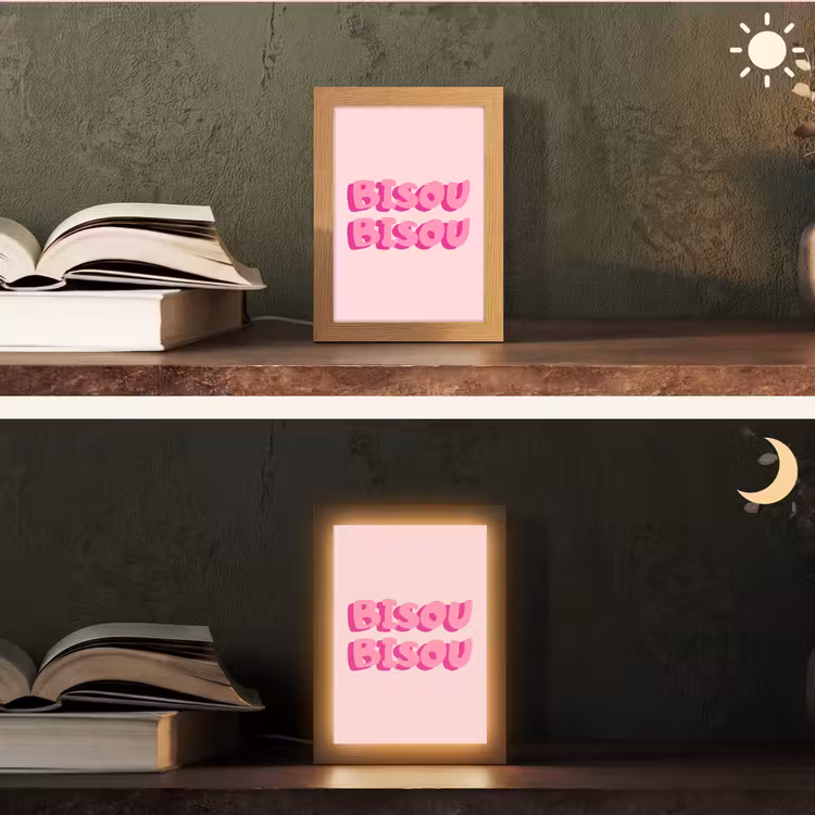 Bisou - Roze - Dikke letters Light Box met kabel (Tafellamp) klein -sfeer3