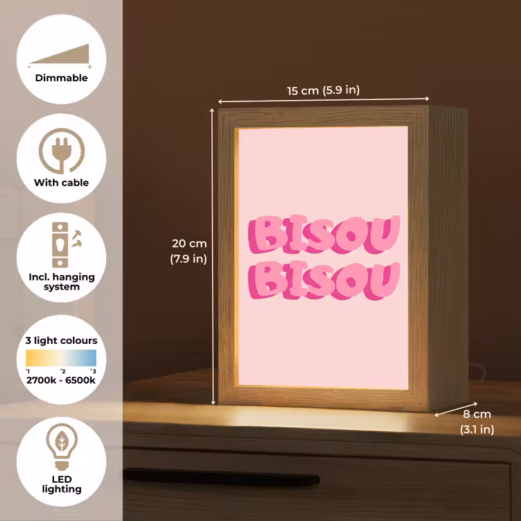 Bisou - Roze - Dikke letters Light Box met kabel (Tafellamp) klein -USP_EN