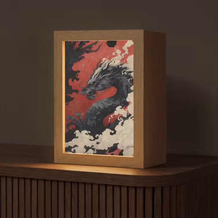Zwarte draak - Rookwolken - Rood Light Box met kabel (Tafellamp) klein -z3d_website