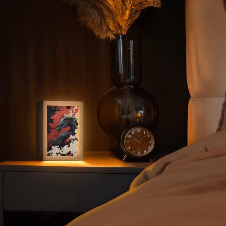 Zwarte draak - Rookwolken - Rood Light Box met kabel (Tafellamp) klein -sfeer1