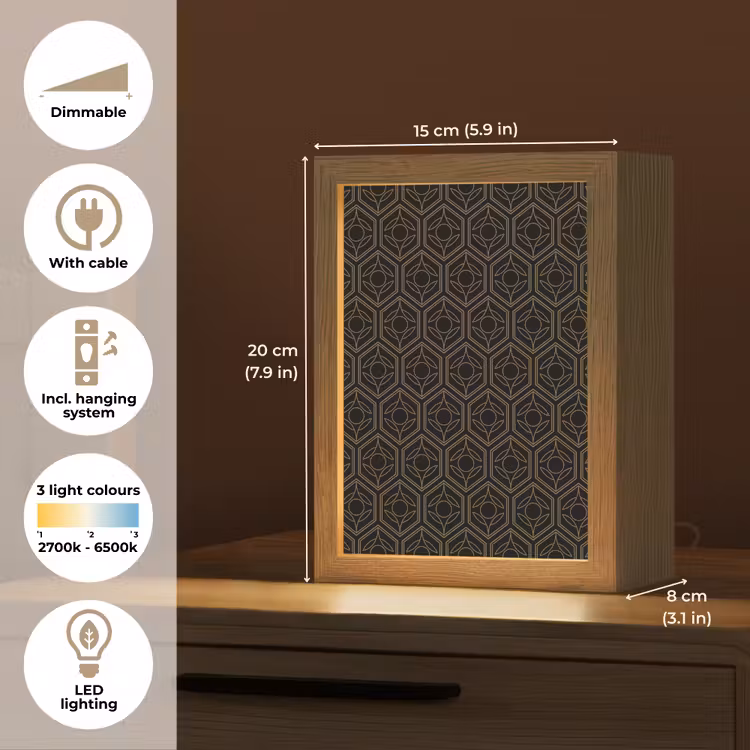 Zwart - Goud - Bloemenkern Light Box met kabel (Tafellamp) klein 925 -USP_EN