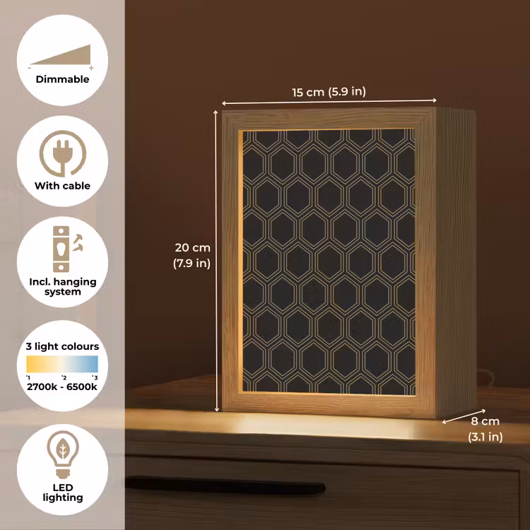 Zwart - Goud - Zeshoek Light Box met kabel (Tafellamp) klein 925 -USP_EN